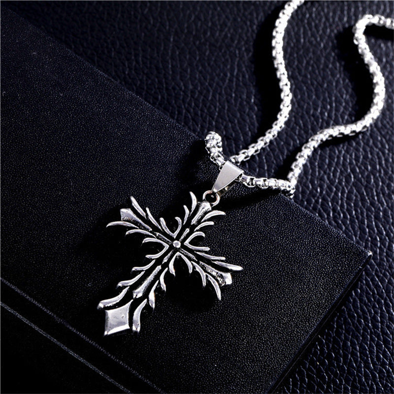 Colliers hauts avec pendentif croix vintage en acier inoxydable