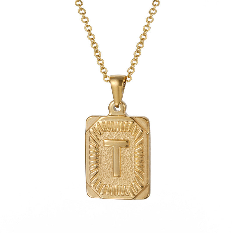Colliers en titane avec pendentif lettre carré en acier inoxydable pour hommes
