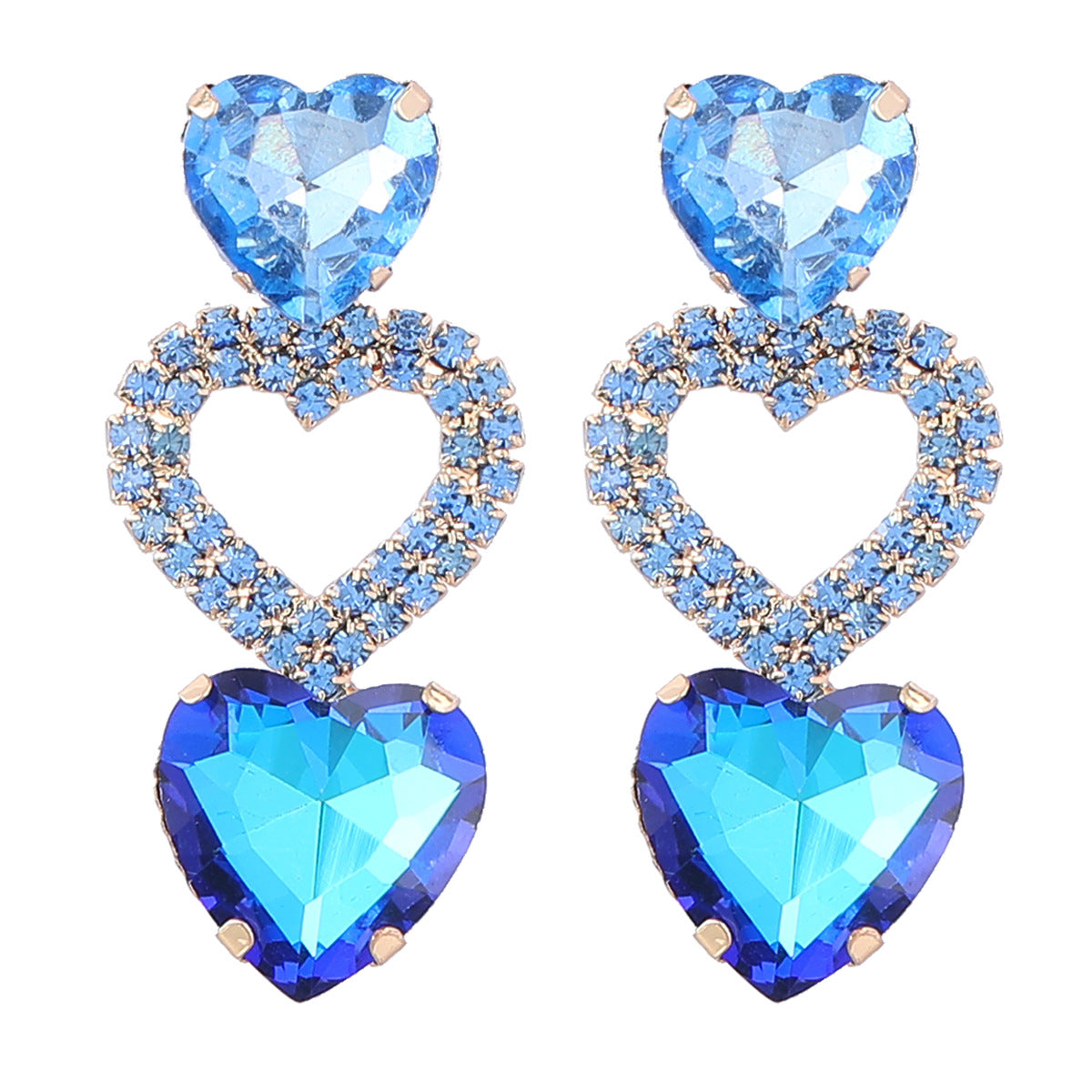 Diamond Alloy Heart-shaped Glass Drill Trendy Earrings
