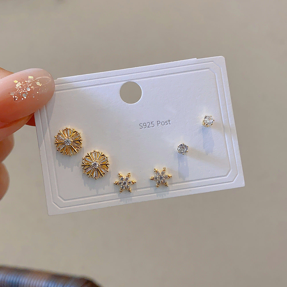Zircon Set One Card Three Pairs Earrings