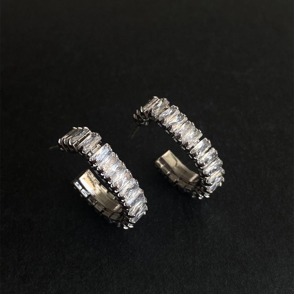 Women's Entry Lux Geometric Square Zircon Shaped Earrings