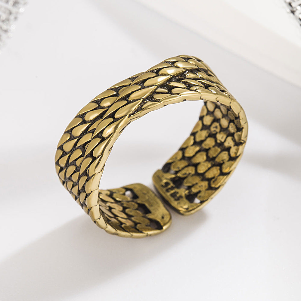 Style Bronze Woven Design Minimalist High Rings