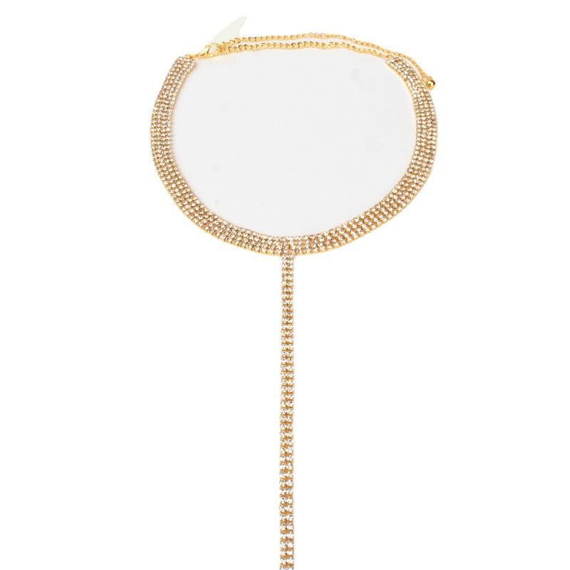 And Double Row Rhinestone Chain Clavicle Necklaces