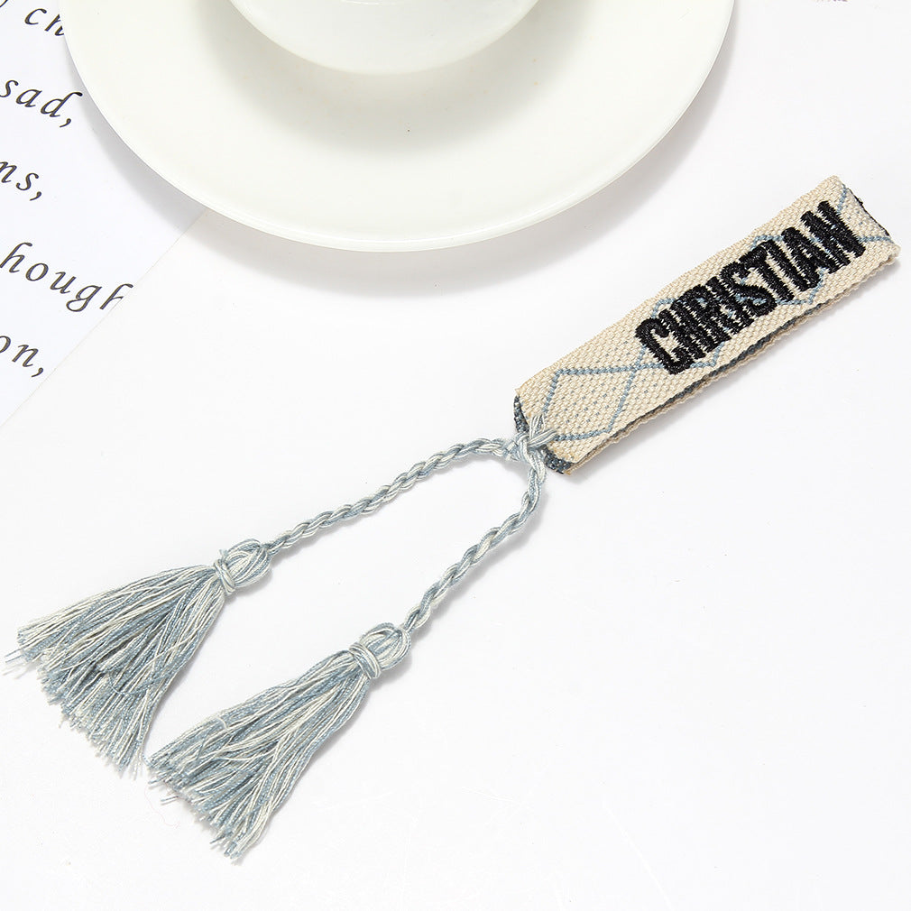 Women's To Joy Lucy Letter Embroidered Fashion Tassel Wristband Bracelets