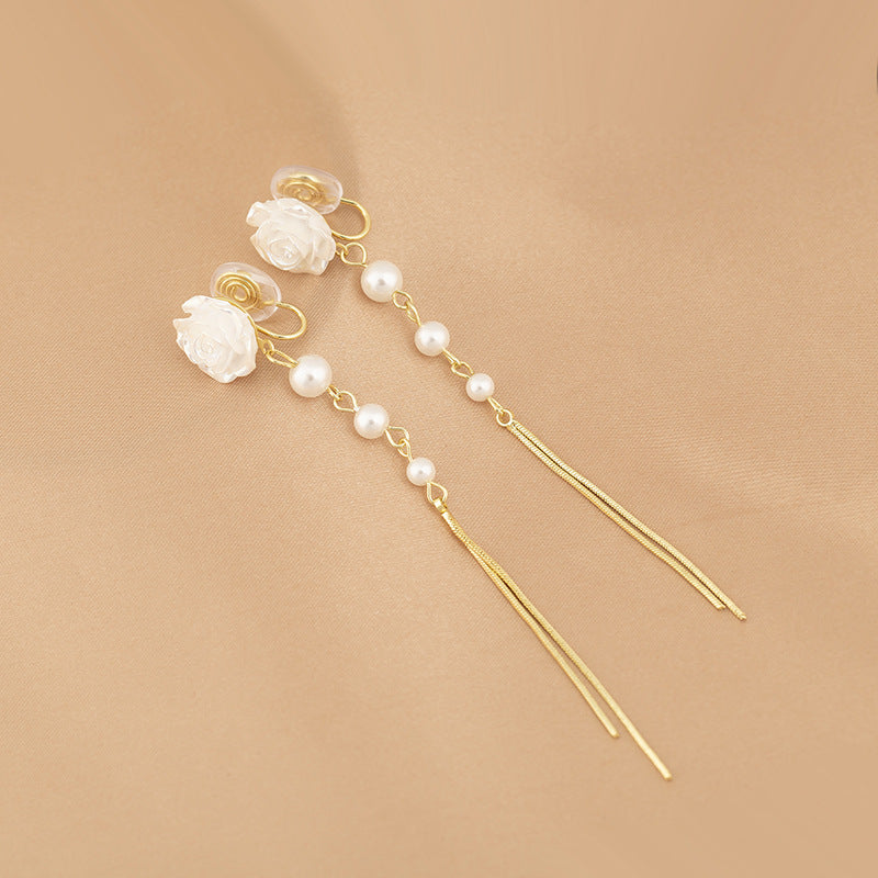 Elegant French Flower Tassel Long High Sense Gentle Rings