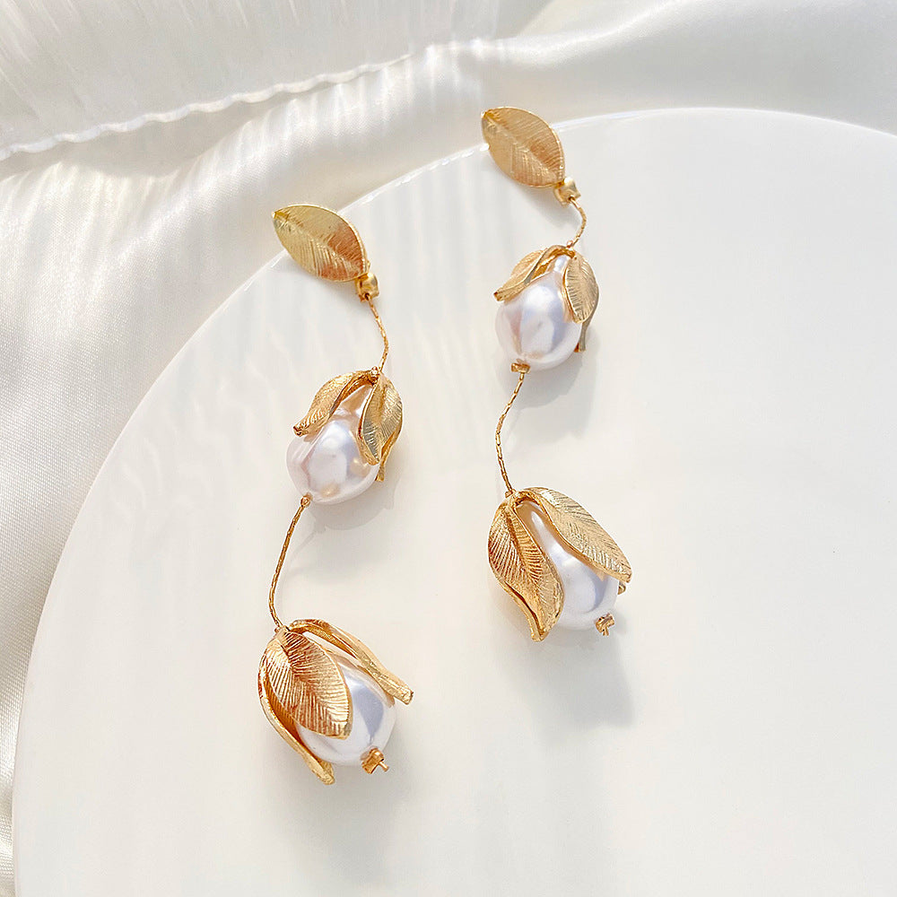 Baroque Pearl Tassel Vintage Alloy Inlaid Earrings