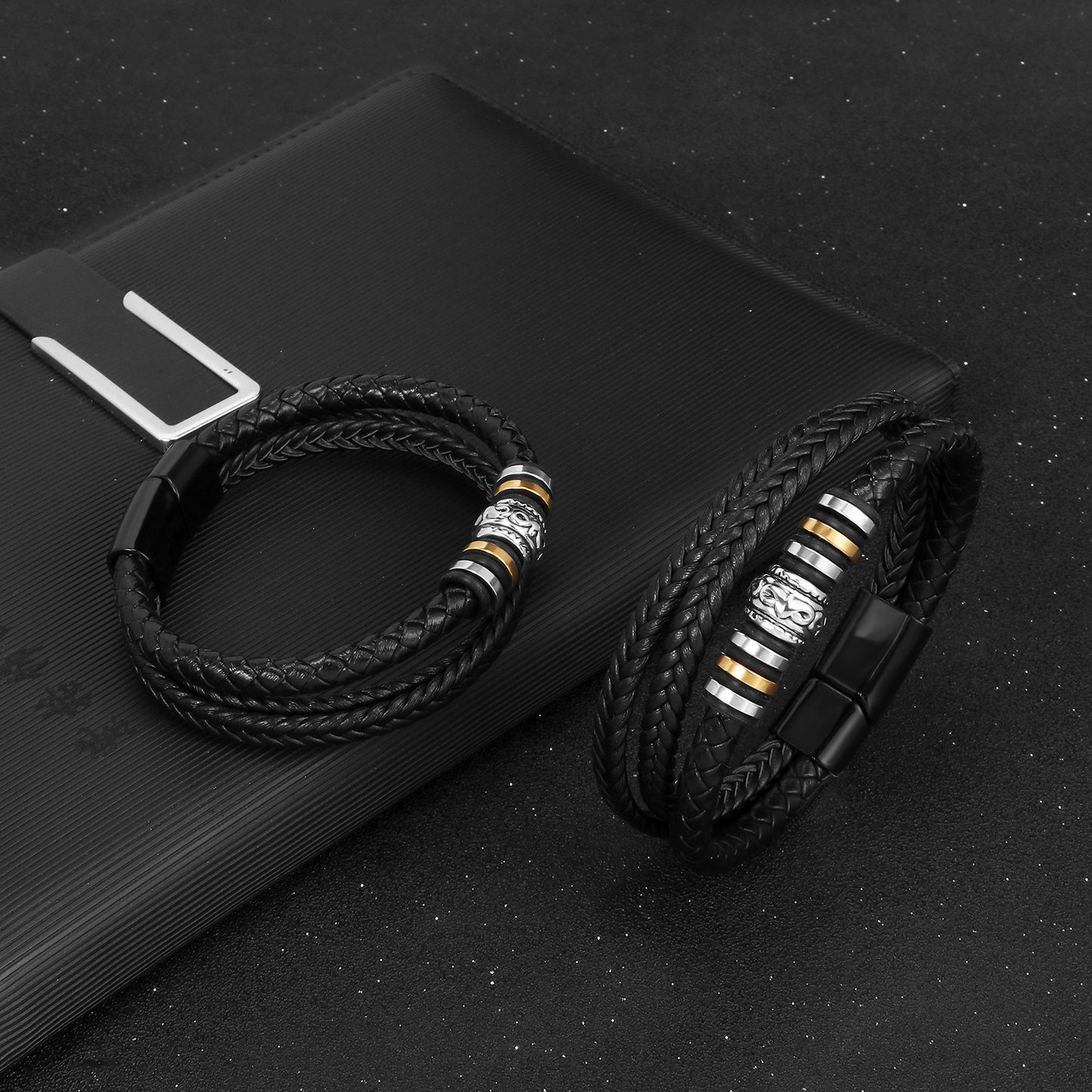 Men's Handmade Woven Leather Fashion Alloy Beads Bracelets