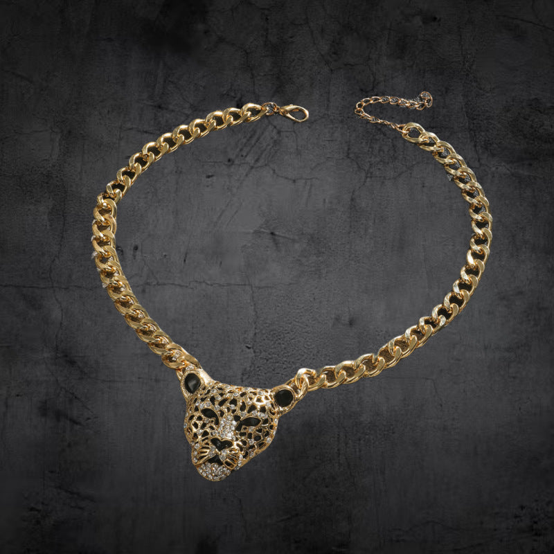Colliers tête de léopard en or et diamants punk pour femmes et hommes