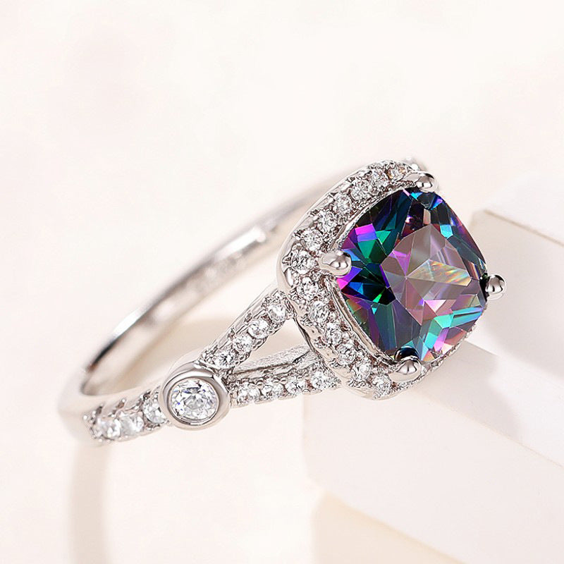 Women's Colorful Square Wedding Exquisite Design Engagement Ceremony Rings