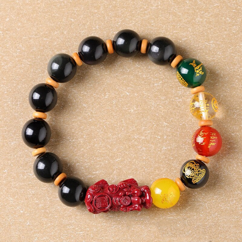 Five Gods Of Wealth Red Agate Elements Crystal Purple Bracelets