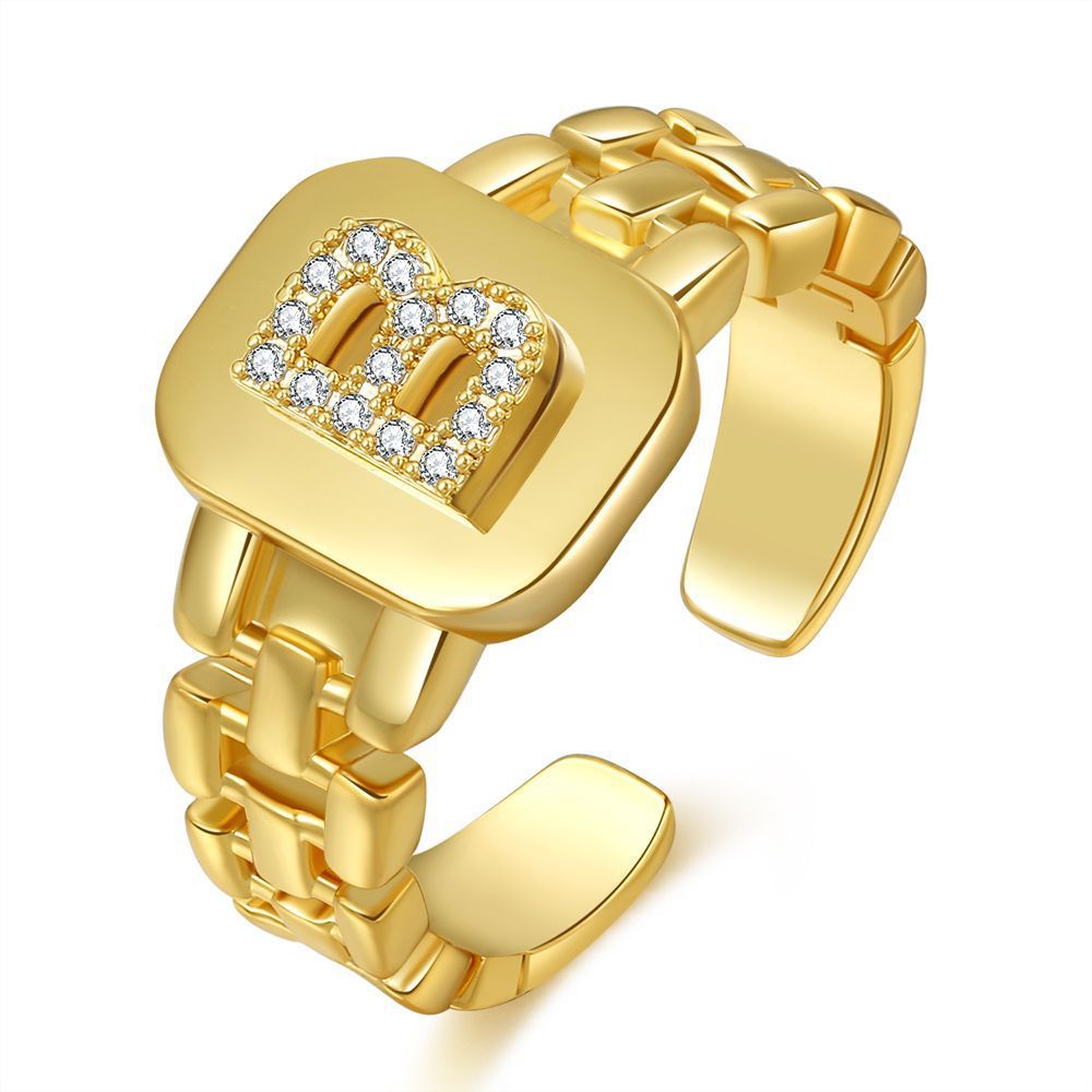 Accessories Letter Series Gold-plated Zircon Strap Rings