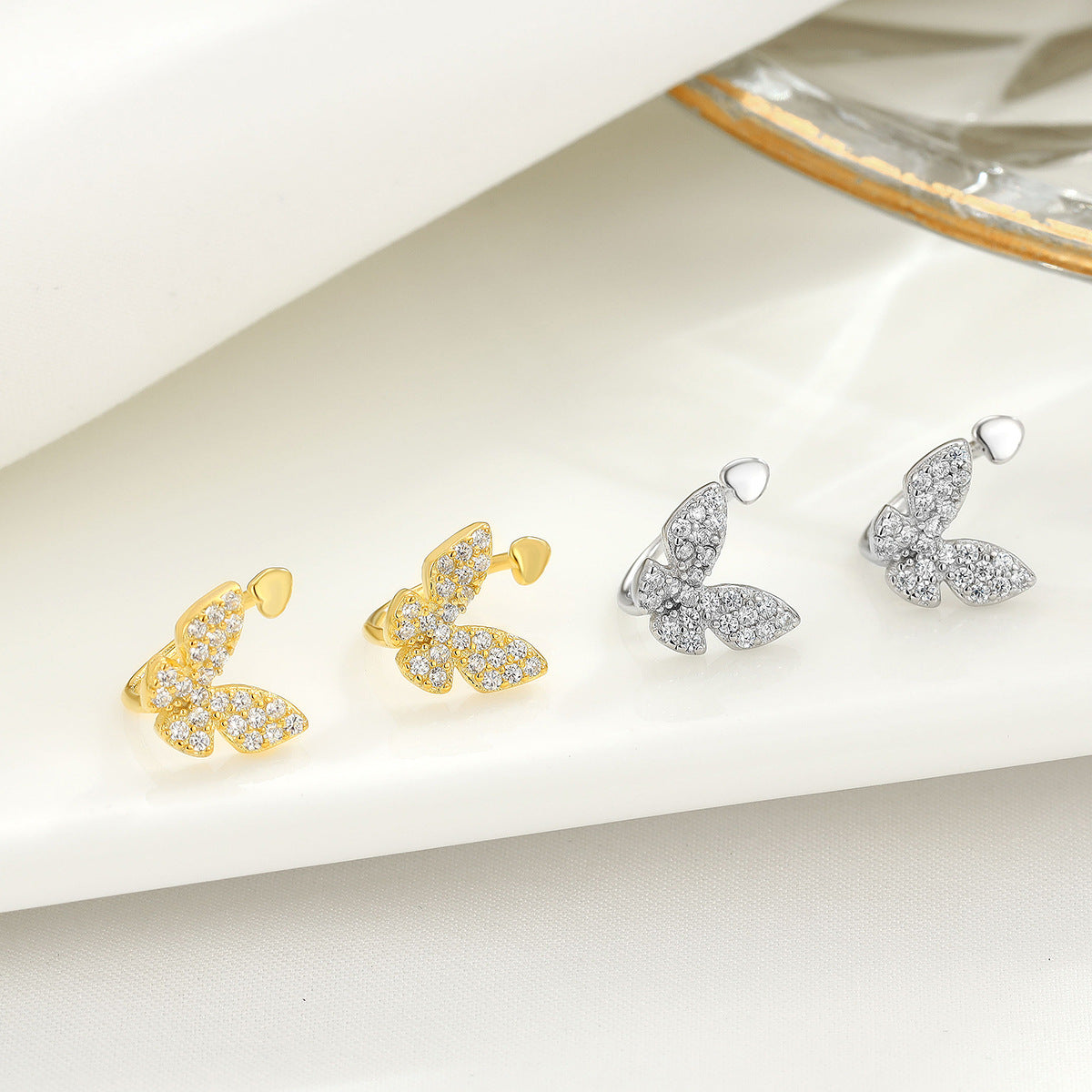 Boucles d'oreilles sans oreilles papillon en argent sterling pour femme