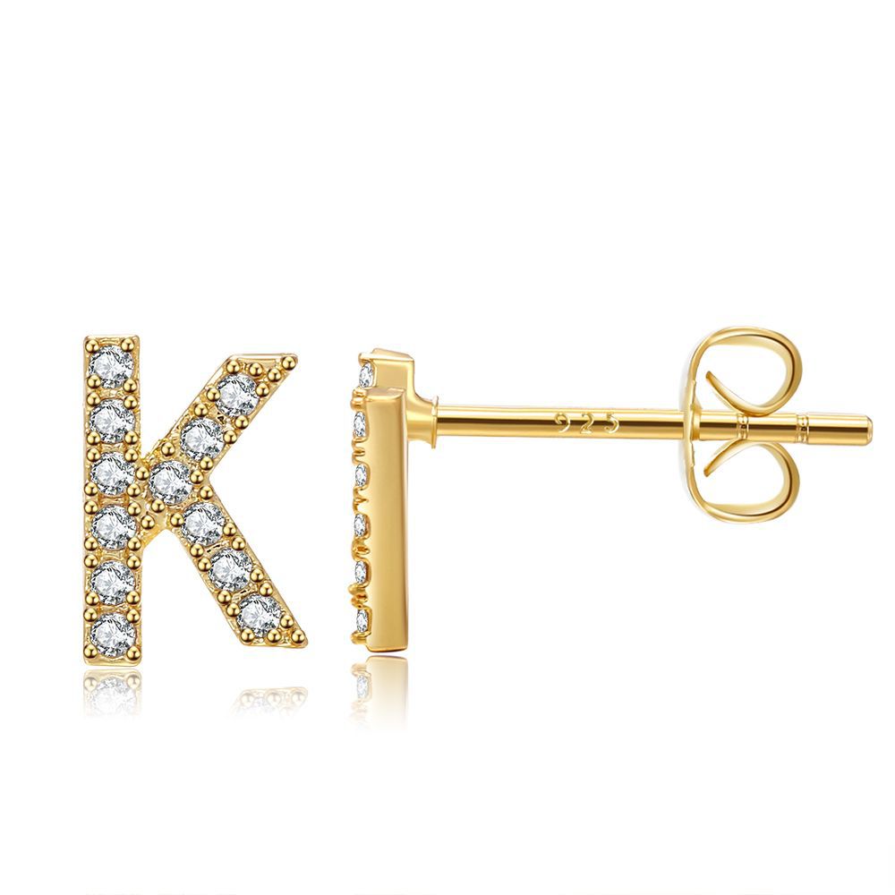 Women's Trend Small Alphabet Letter Brass Gold Earrings