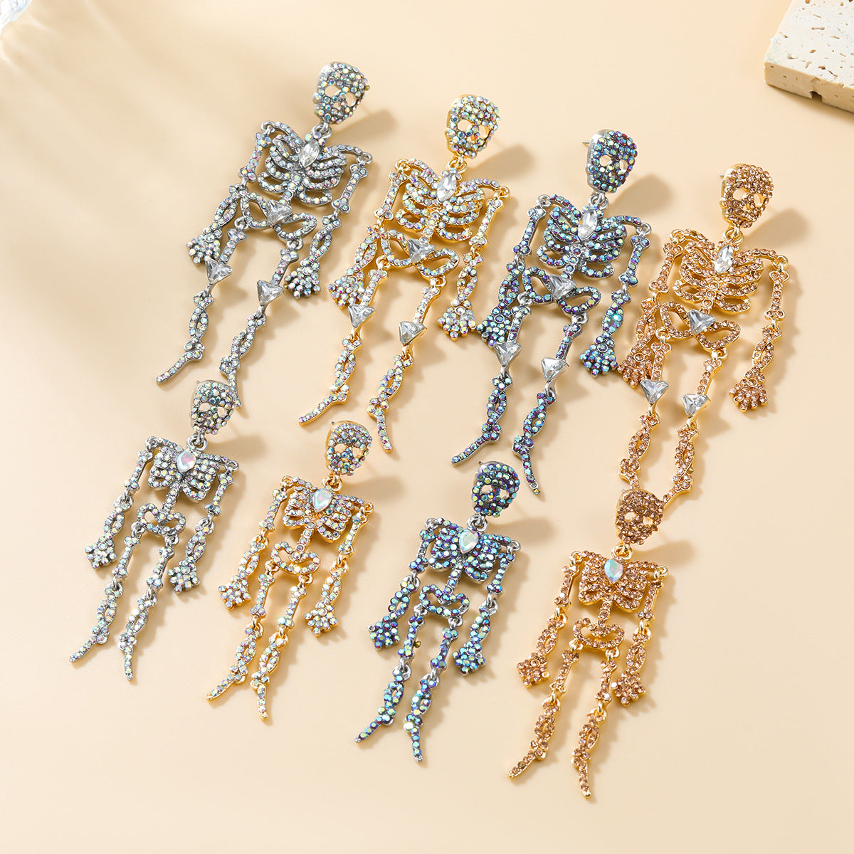 Skeleton Exaggerated Female Trend Full Diamond Earrings
