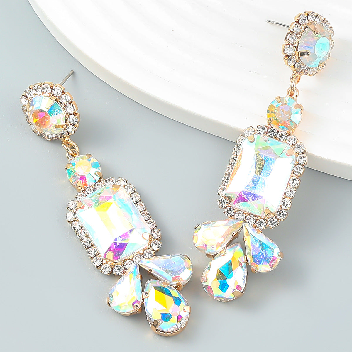 Women's Stylish Colored Diamond Series Alloy Geometric Earrings