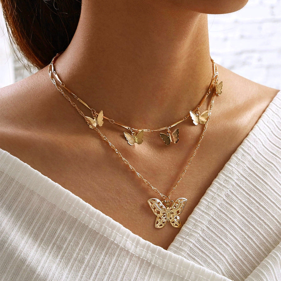 Colliers de costume uniques en chaîne de clavicule papillon pour femmes