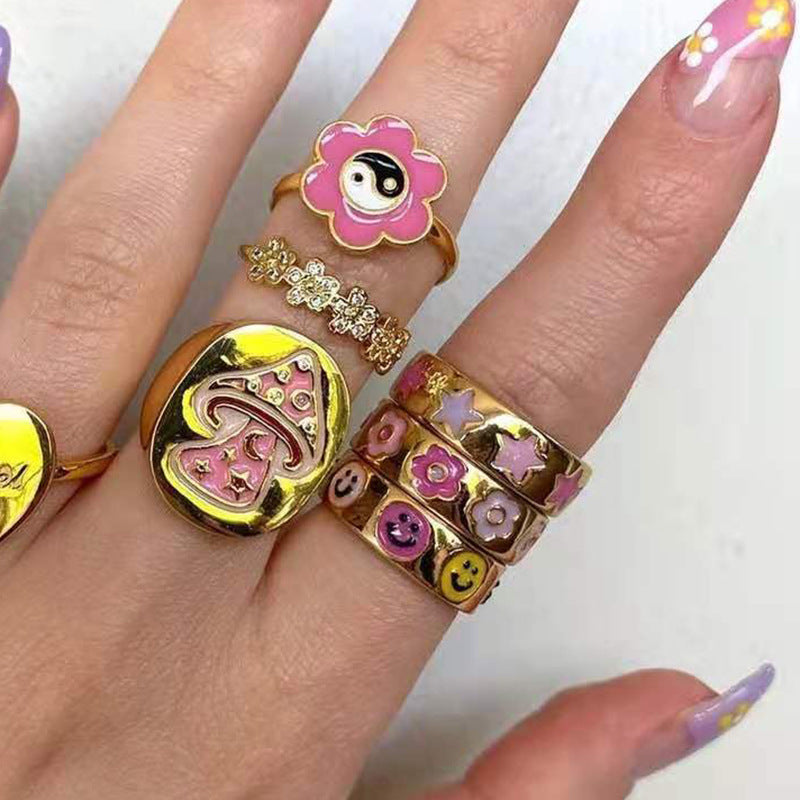 Designer-Retro-Emaille-Ringe aus unregelmäßigem Gold und Titan