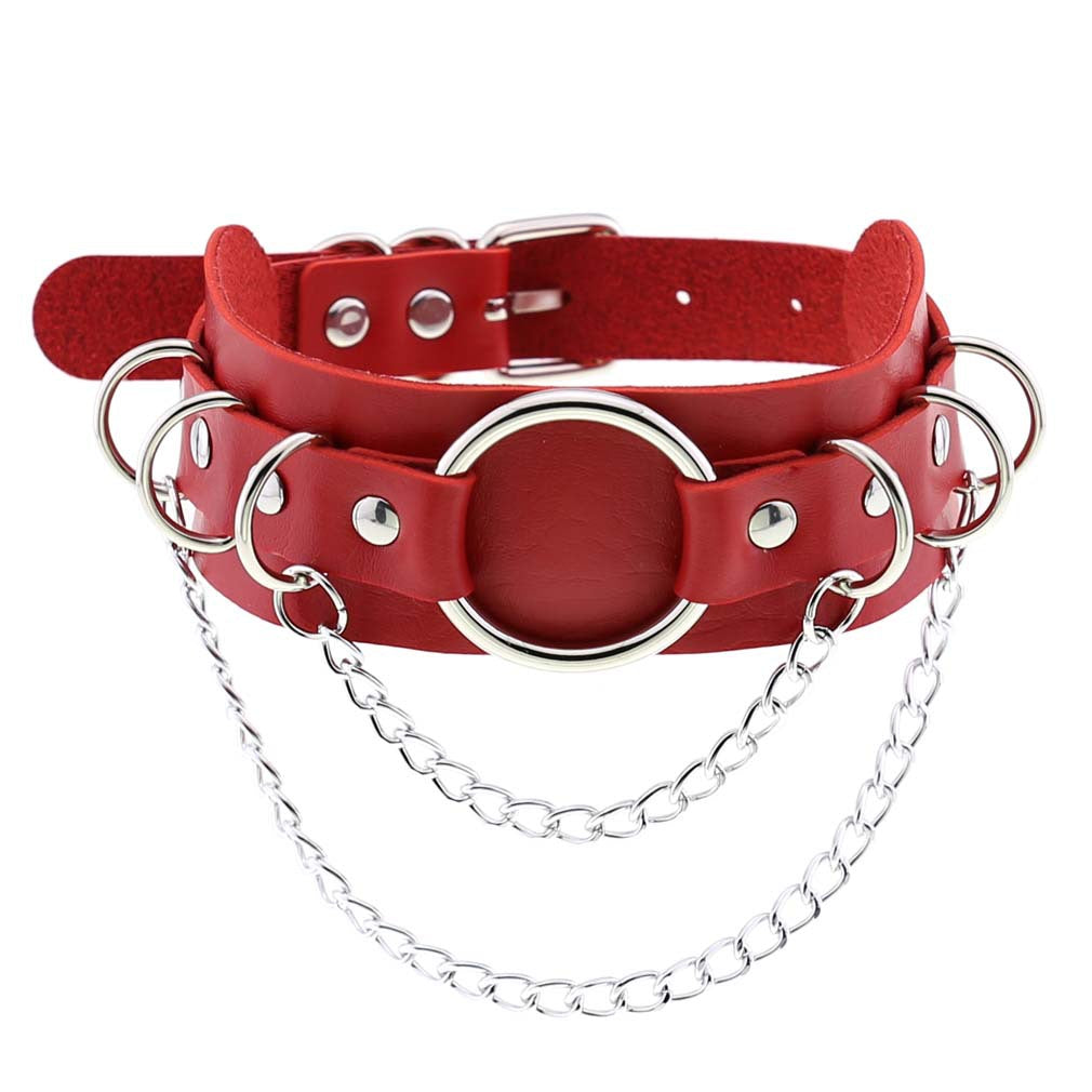 Colliers de clavicule en métal de personnalité en forme de O en cuir Punk