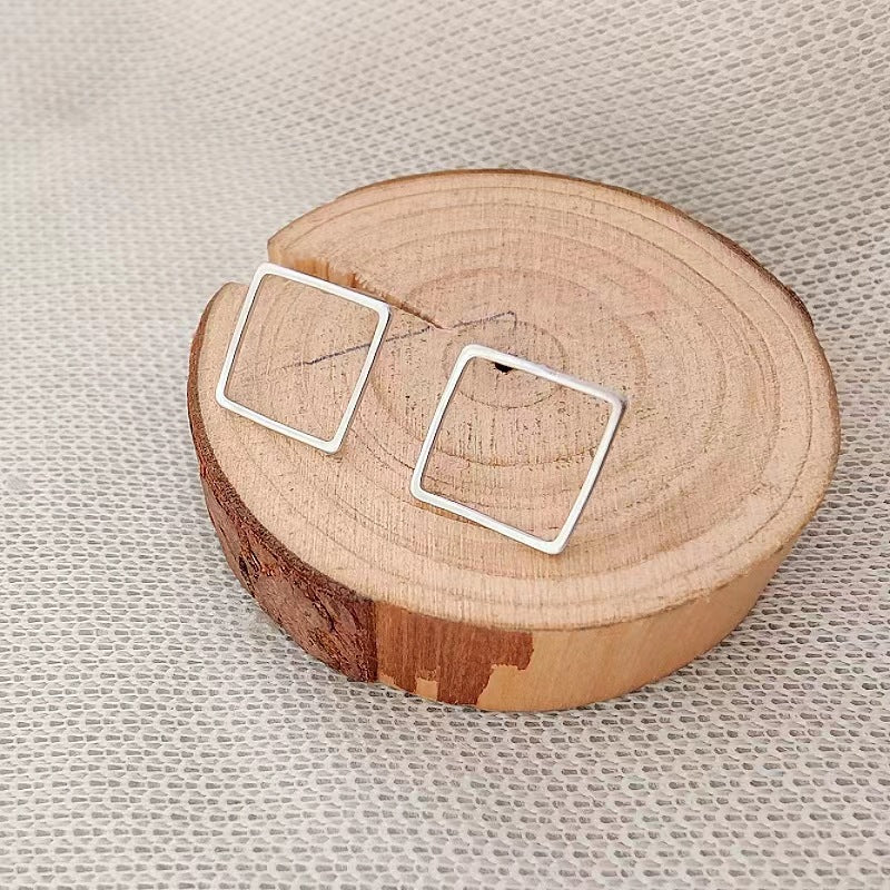 Women's Square Hollow Geometry Sier Needle Simple Trendy Earrings