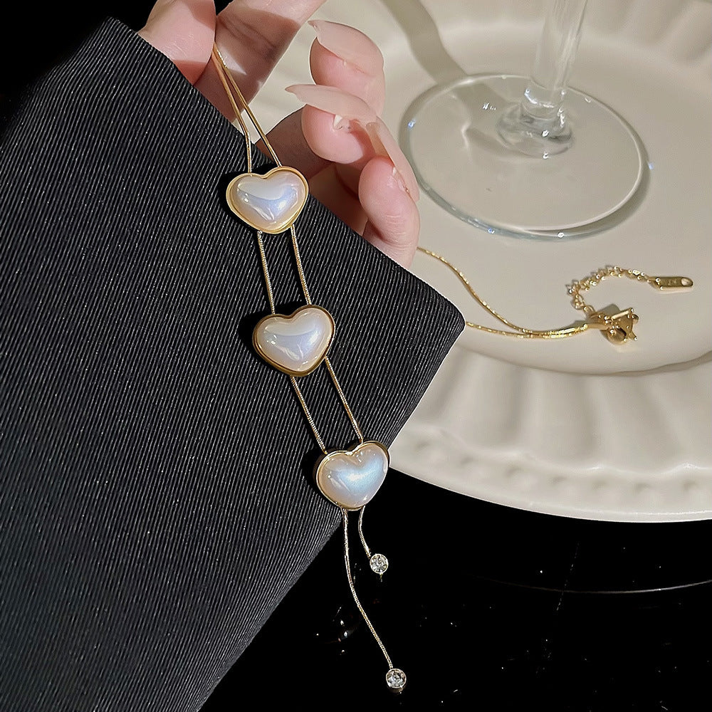 Women's Titanium Steel Love Pearl Light Luxury Temperament Sweater Necklaces