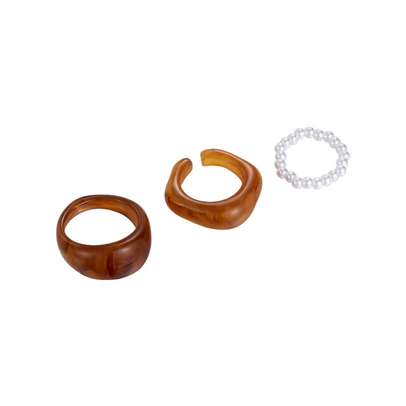 Acrylic Pearl Set Female Tide Index Rings
