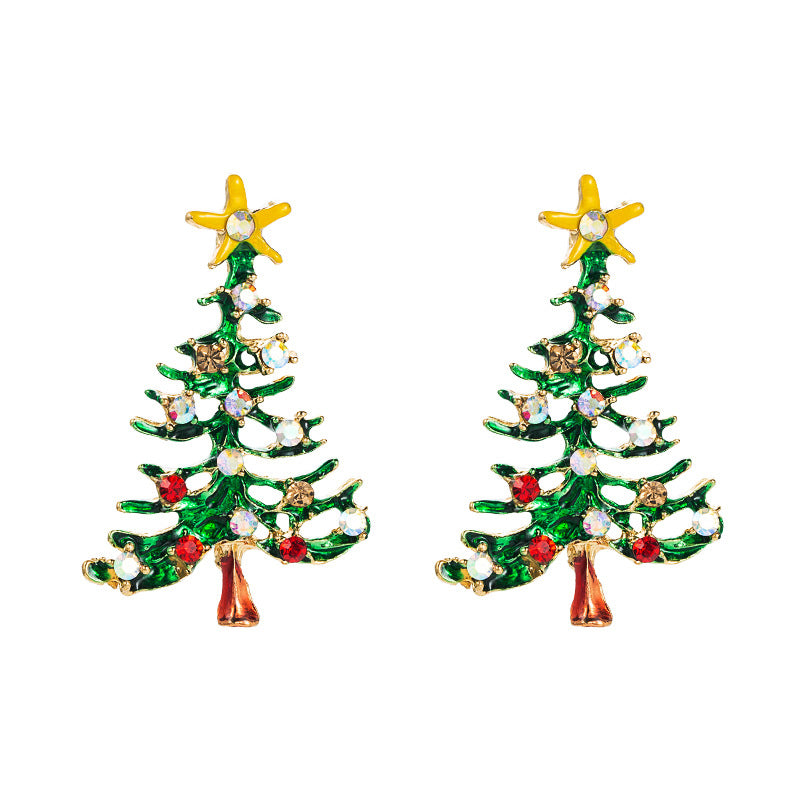Series Alloy Drop Oil Diamond Tree Female Stylish Simple Earrings