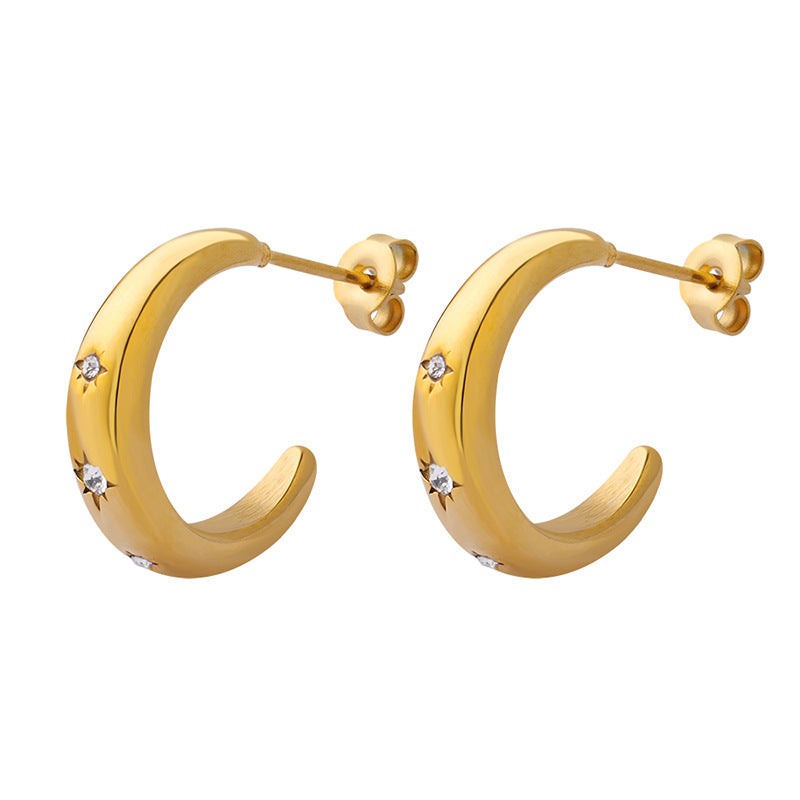 Women's Personalized Elegant Light Luxury Inlaid Zircon Shaped Titanium Earrings