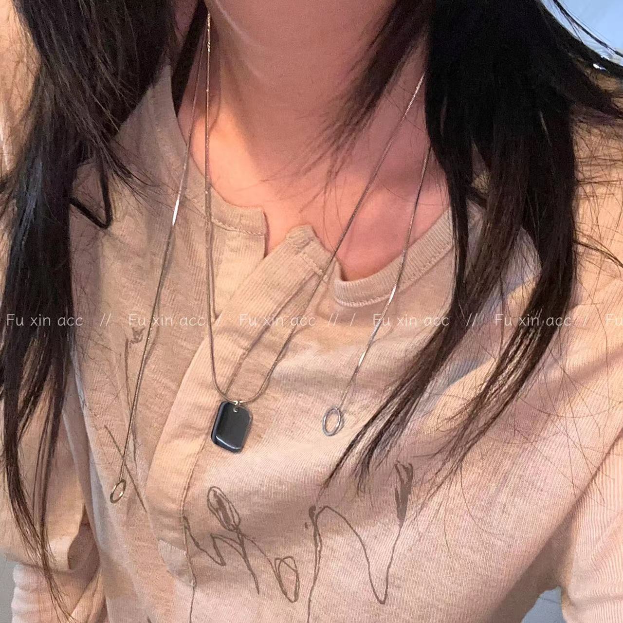 Women's Titanium Steel Square Plate Pendant Light Luxury Minority Necklaces