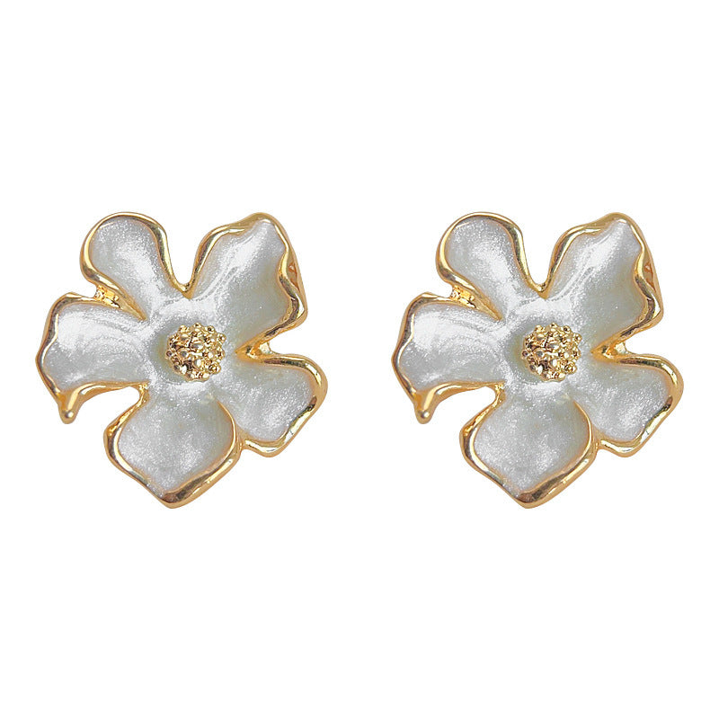 Style Temperament Milky White Glaze Flowers Ear Rings