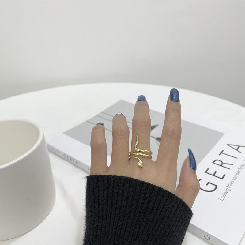 Snakelike Winding Sterling Sier Female Opening Adjustable Rings