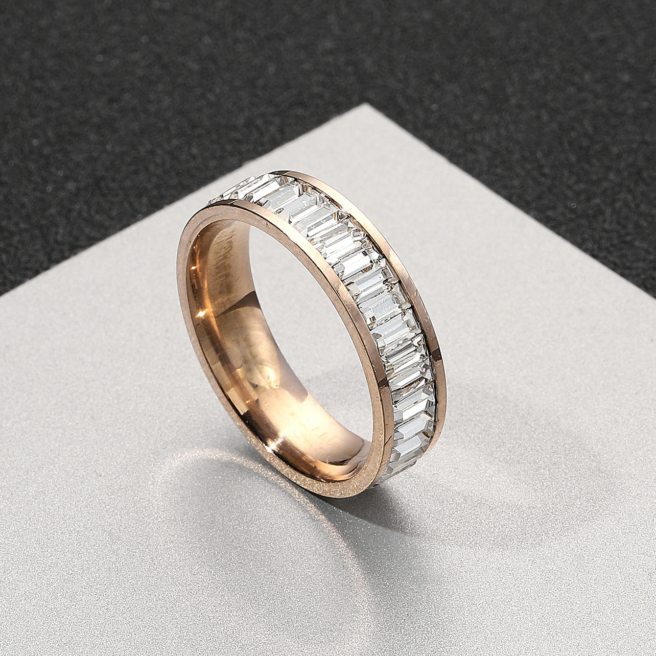Steel Rectangular Zircon Titanium Diamond Couple Rings