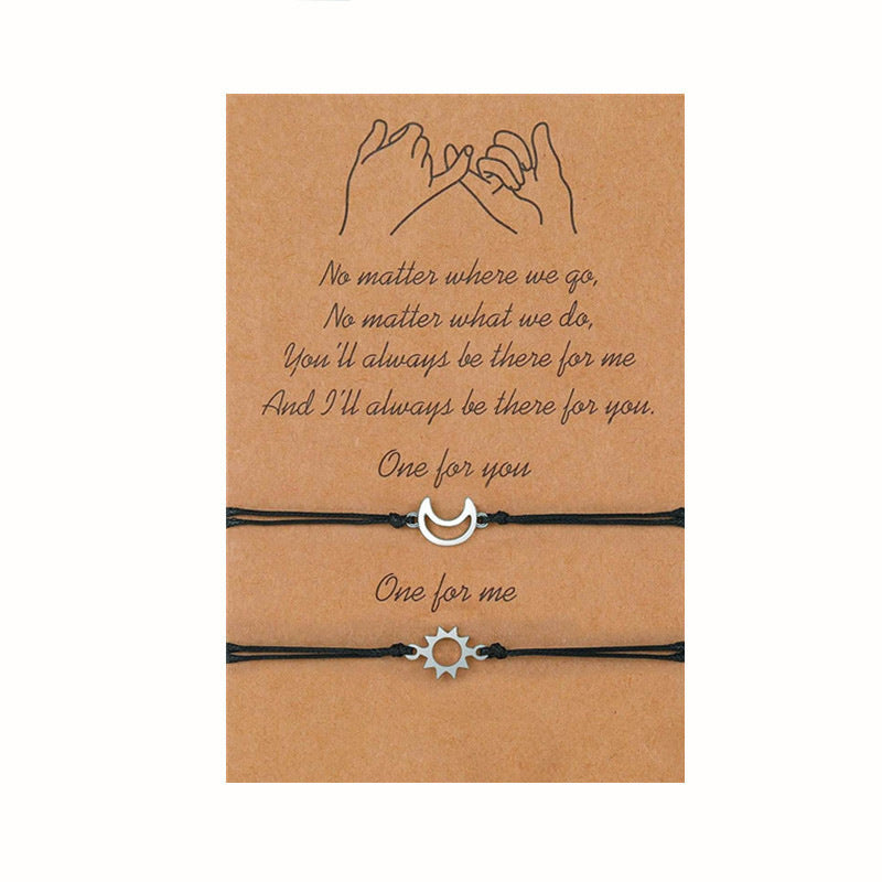 Pin Couple Card Alloy Moon Sun Wax Line Bracelet