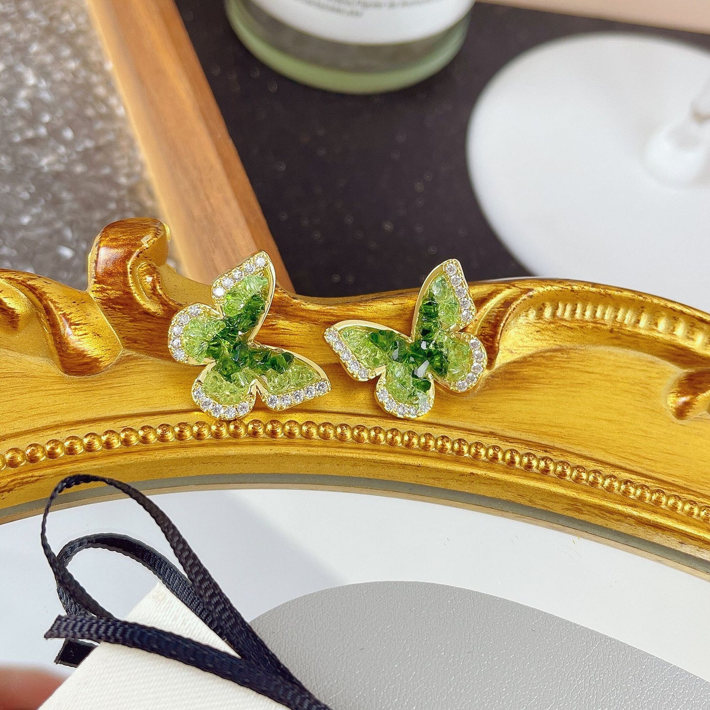 Green Crystal Butterfly Retro Affordable Luxury Earrings