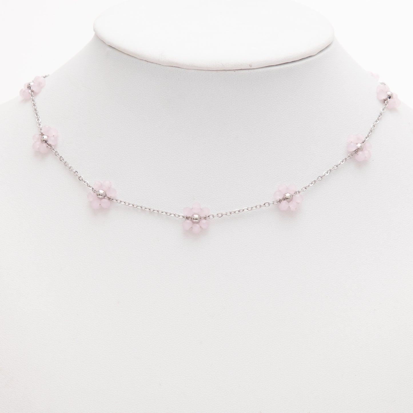 Women's Color Crystal Flowers Pearl Flower Stainless Steel Design Style Necklace