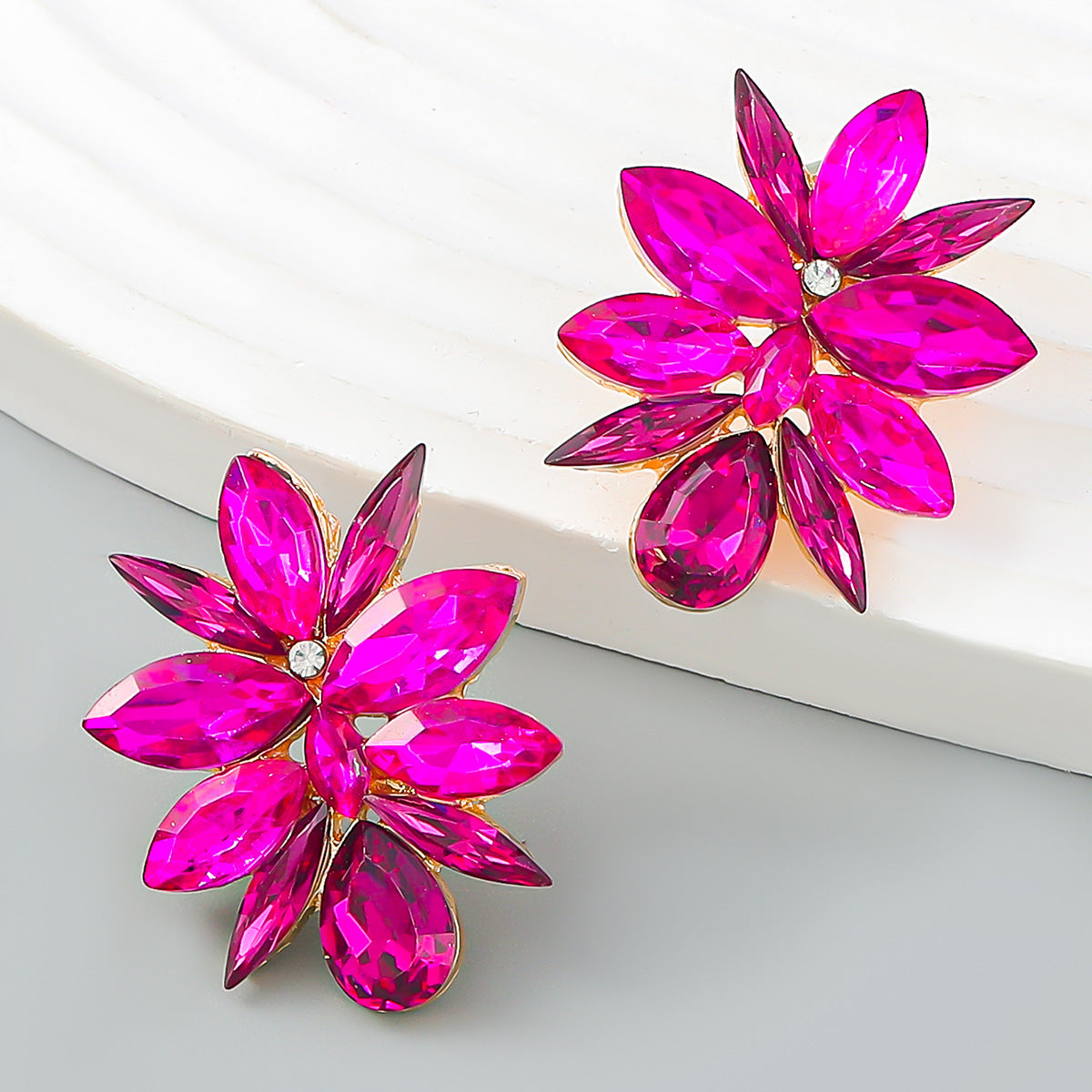 Stylish Colored Diamond Series Alloy Flower Earrings