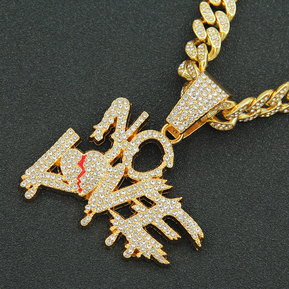 Creative Full Diamond Letter Broken Heart Stitching Necklaces
