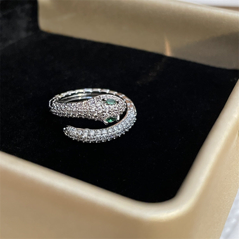 Fashion Full Diamond Snake Open Female Rings