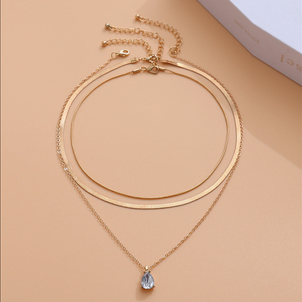 Colliers doux de chaîne de clavicule de tempérament de strass jumeau de Style froid