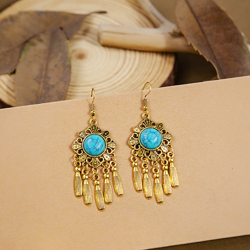 Bohemian Style Turquoise Vintage Ethnic Tassel Earrings