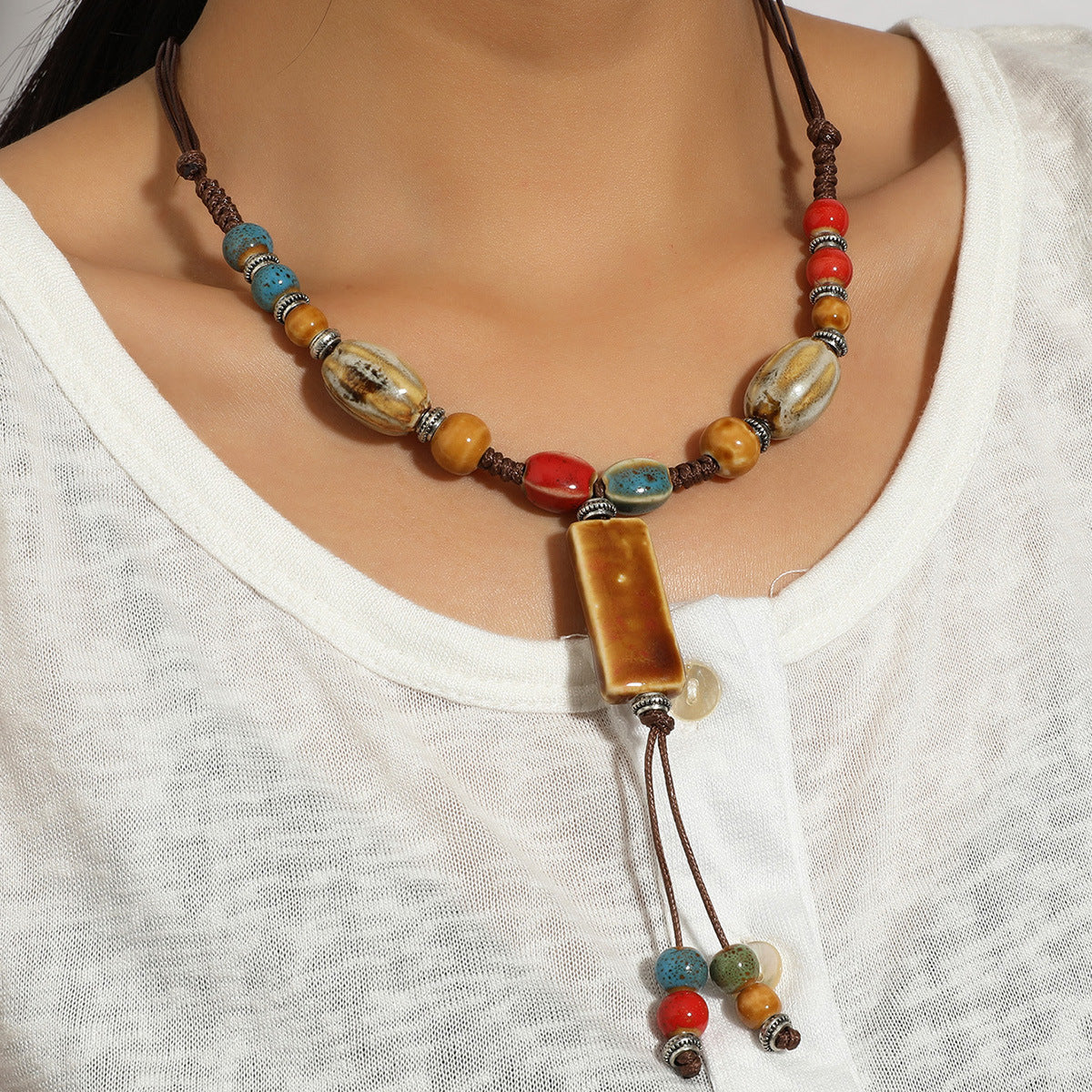 Fashion Beaded Ceramic Beads Bohemian Gravel Color Necklaces