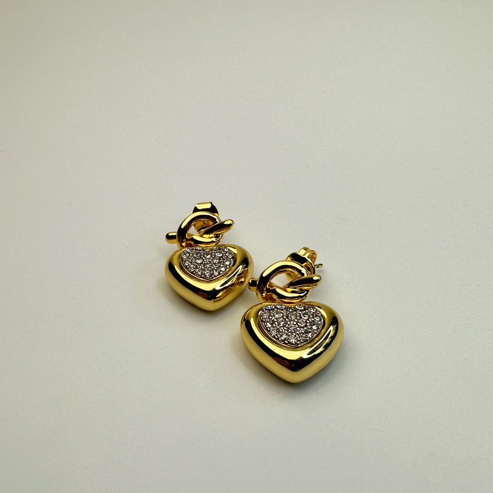 Women's And Compact Heart-shaped Diamond Sier Needle Earrings