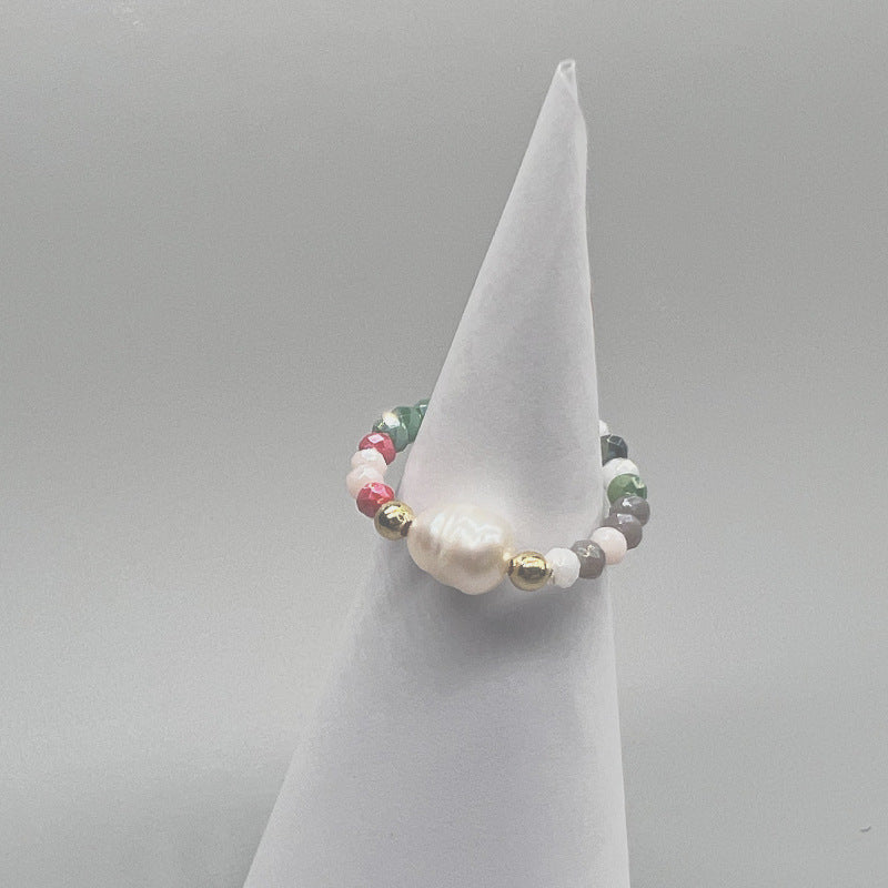 Elegant Style Freshwater Pearl Colored Glaze Beaded Rings