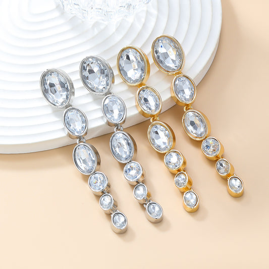 Women's Summer Exaggerated Full Diamond Oval Alloy Earrings