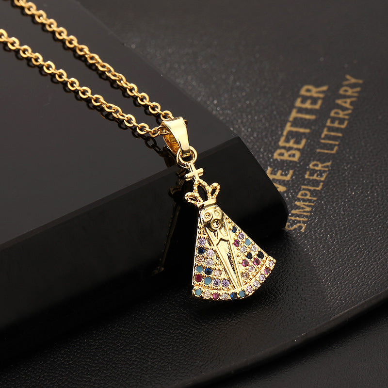 Women's Religious Copper Micro Inlay Colorful Zircon Pendant Necklaces