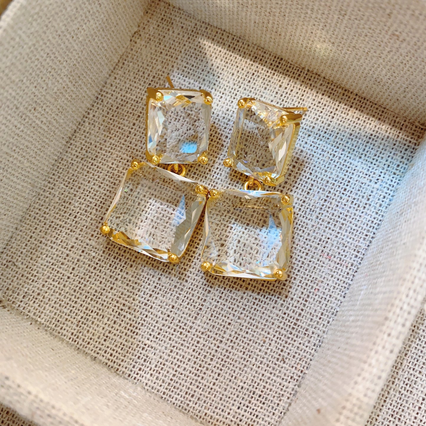 Field French Retro Glaze High Sense Crystal Block Style Earrings