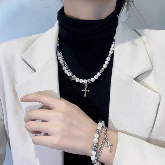 Women's & Men's & Reflective Pearl Cross Hip Hop Necklaces