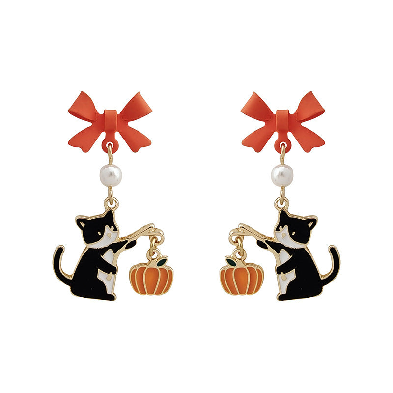 Halloween Pumpkin Lamp Ear Funny Creative Cute Earrings