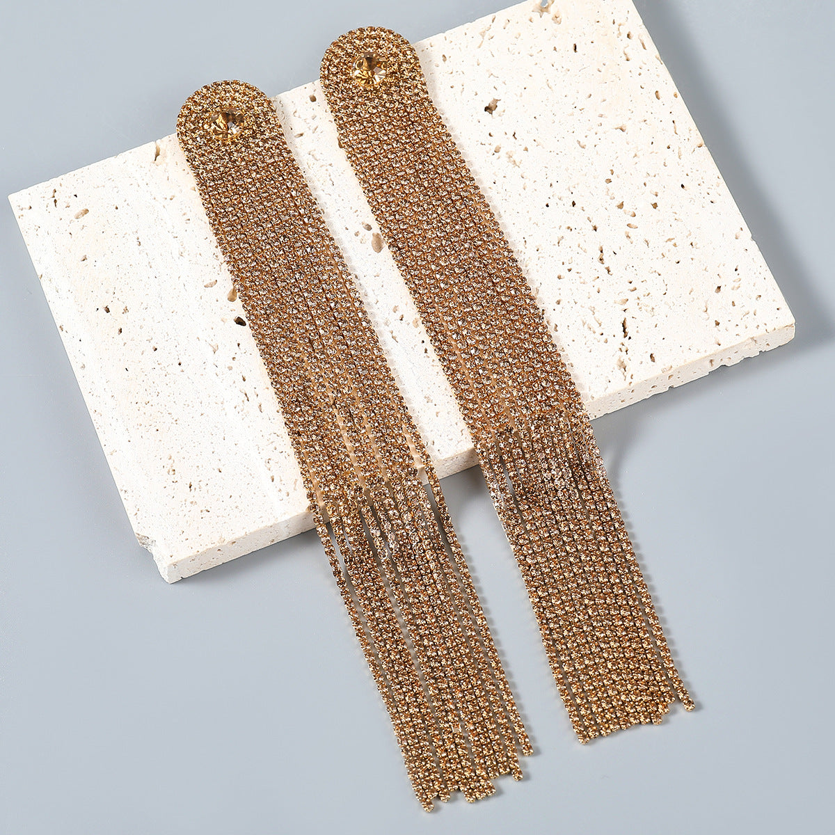 Alloy Diamond Rhinestone Long Fringe Trendy Earrings