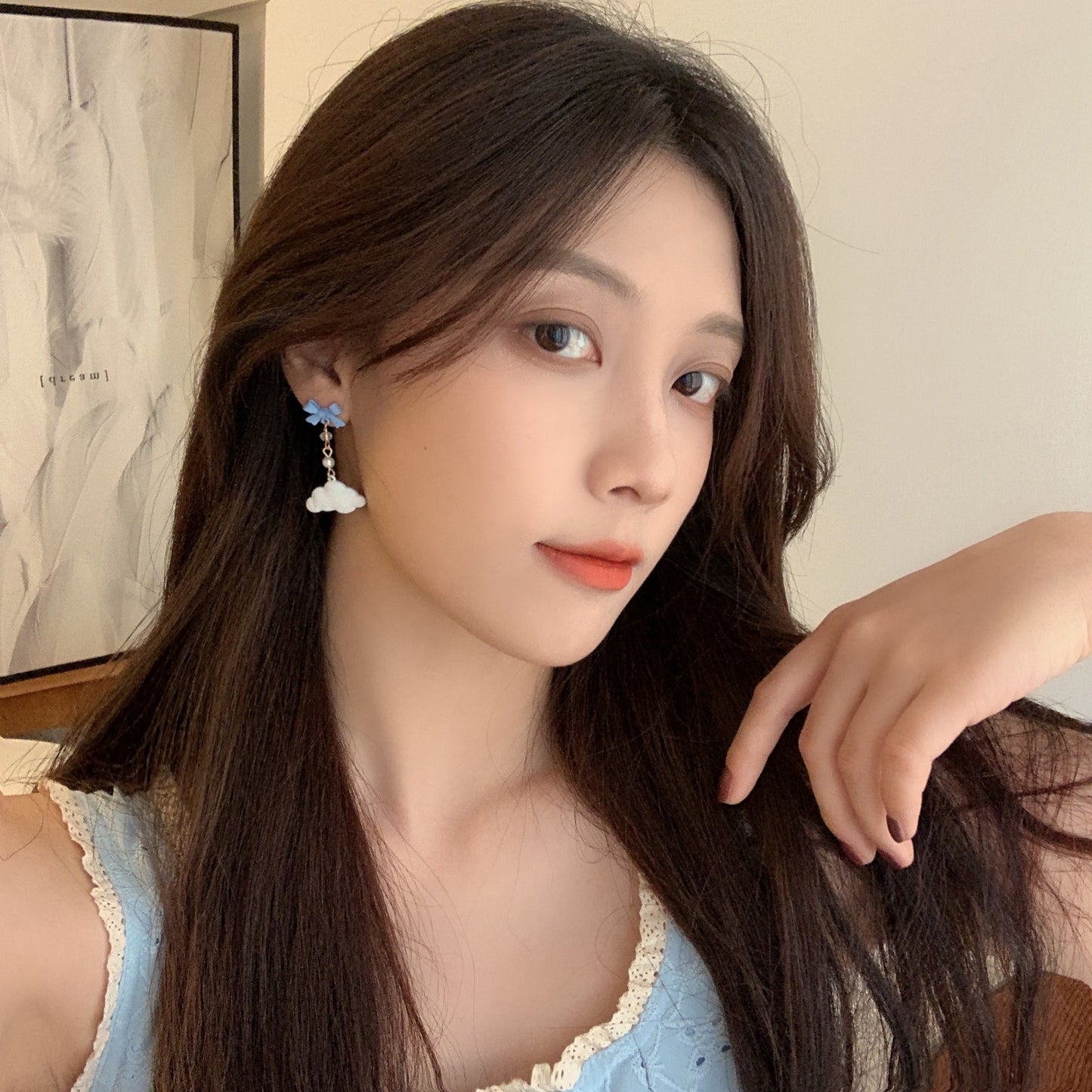 Nadel-Ohrringe mit süßer Quaste und Schleife, süße Persönlichkeit, Wolken