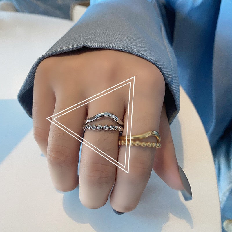 Damen-Stil, schlicht, trendig, Nischendesign, ausgehöhlte goldene Indexringe
